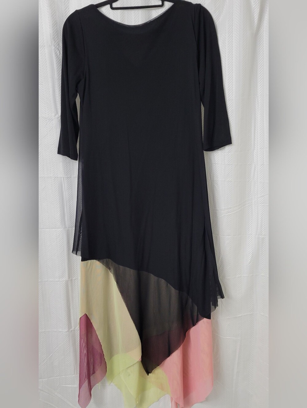 Black Asymmetrical Layered Dress with Color-Block Hem